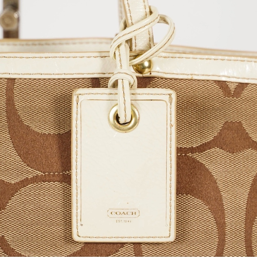 Coach Signature Brown and Cream Canvas Leather Tote Bag - Picture 3 of 16
